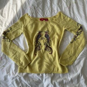 Noun Y2K Yellow Bird Graphic Knit Sweater Size L
